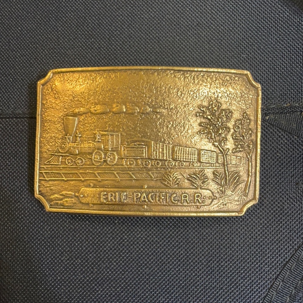 Vintage Erie Pacific Railroad brass belt buckle